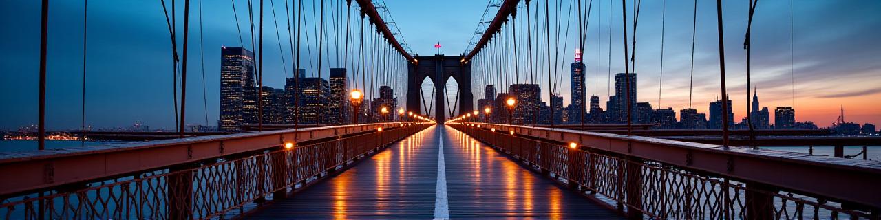 Panoramic view of the Brooklyn skyline during the illuminated golden hour, representing clarity and vision.